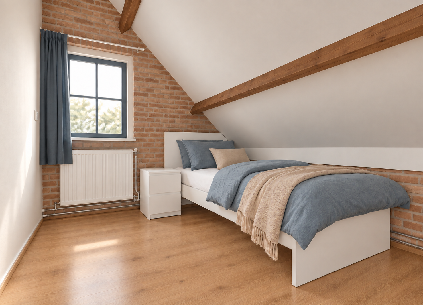 Eenpersoons slaapkamer in Schouwshuisje